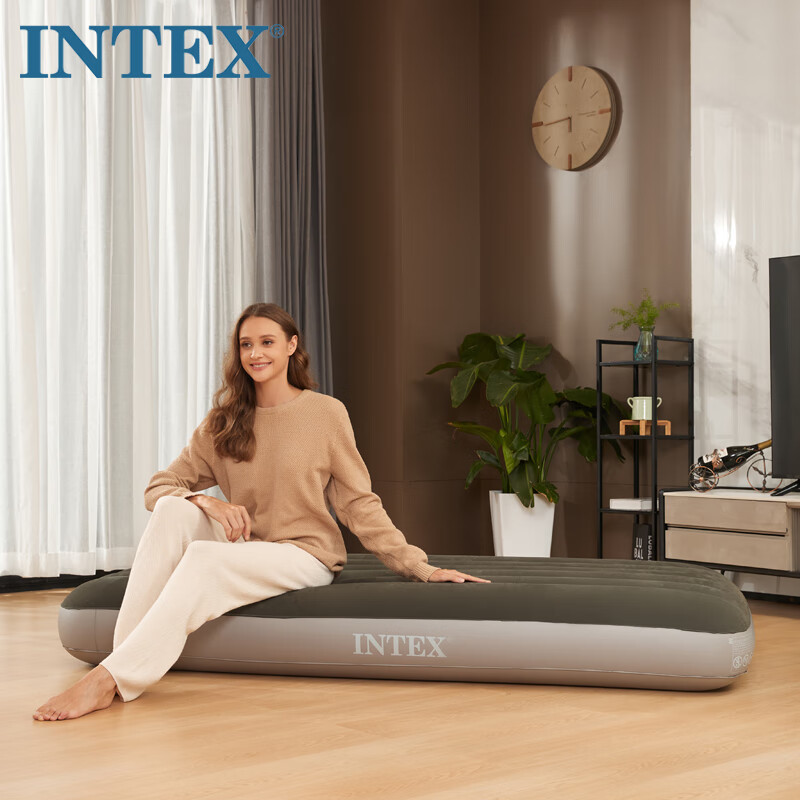 INTEX air mattress, floor air bed, lunch break air sheet, single large folding bed, outdoor 64107 vehicle bed