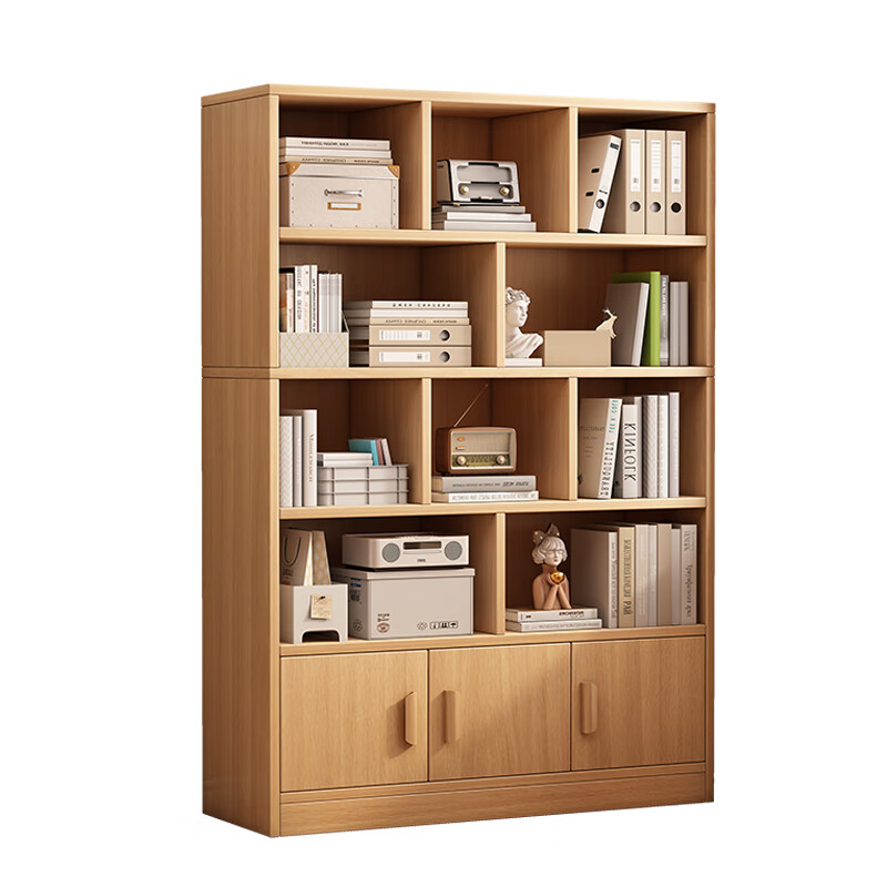 BENMUZIZAI solid wood bookshelf floor-standing storage rack multi-layer living room wall cabinet locker student storage home bookcase 15MM thickened solid wood ecological board 60cm dark walnut color