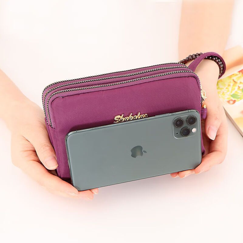 QUEENJOY large capacity three-in-one bag mobile phone bag mom clutch bag portable wrist bag with long wallet coin purse purple