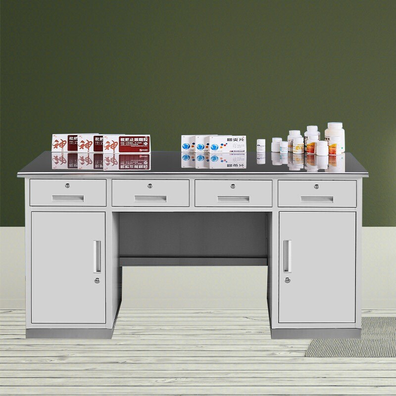 Huihuang Yongwei steel workbench gray white 4 buckets 2 doors 1.8 meters wide clinic hospital disposal table medicine dispensing table
