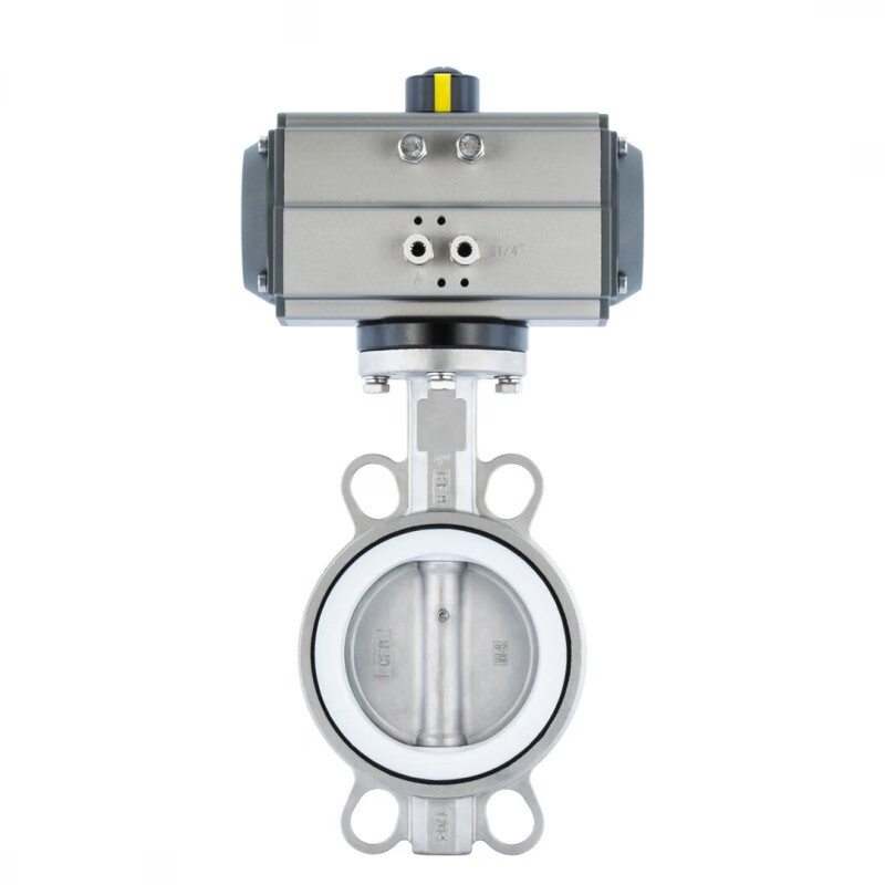 Nanva AT D671F 16P pneumatic full stainless steel wafer-type soft seal lined PTFE butterfly valve DN50