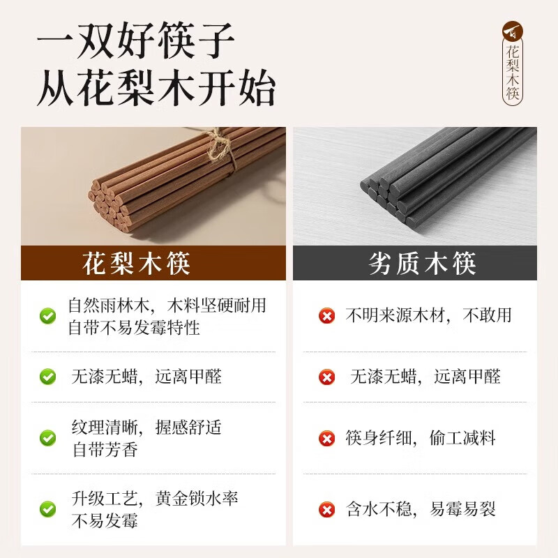 Shuanggun (Suncha) African imported rosewood chopsticks 2024 new household wooden chopsticks no paint no wax raw wood chopsticks solid wood chopsticks no paint no wax rosewood chopsticks 10 pairs