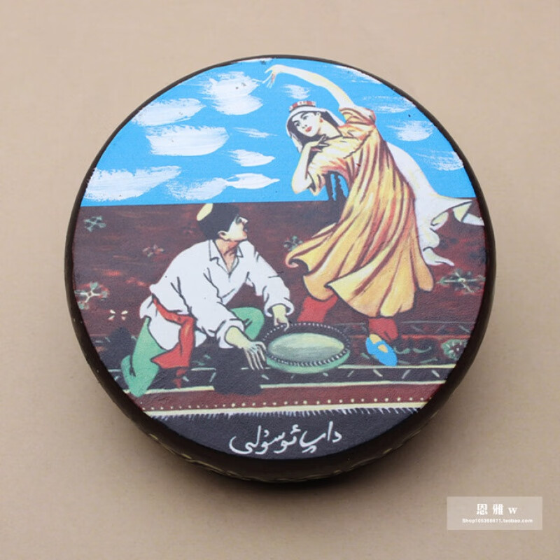 Jingyun Xinjiang national musical instrument Uyghur solid wood cowhide tambourine standard Xinjiang tambourine randomly painted pattern/20 cm