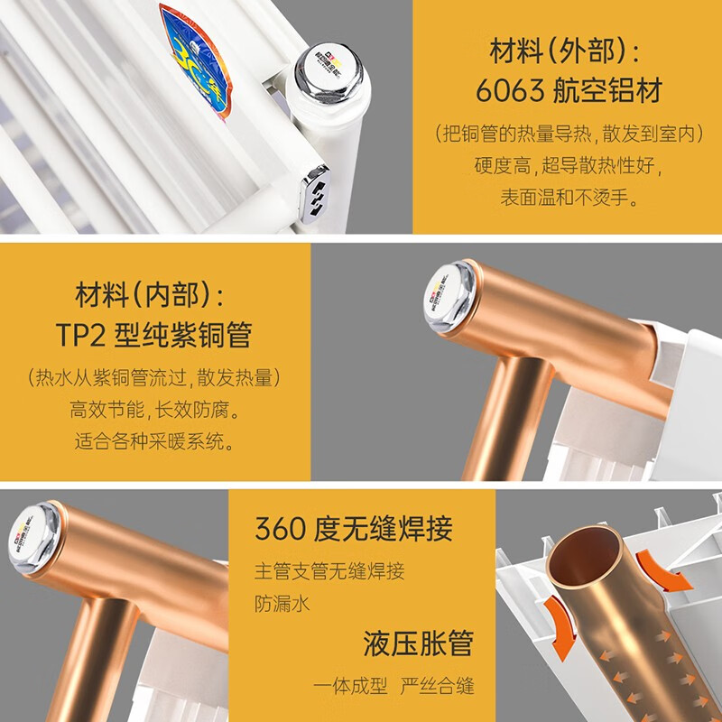 Olande all-purpose copper-aluminum composite radiator household bathroom wall-mounted toilet small basket radiator storage rack 600*400mm center distance