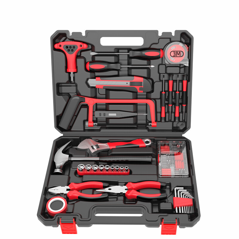Anjieshun household tool box set hardware tool set multi-functional home electrician woodworking telecommunications repair tool combination set new trendy red 88-piece set