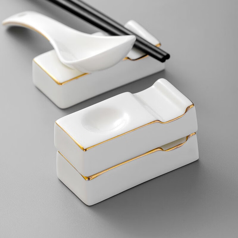 Lingyunhe chopstick holder, ceramic chopstick holder, double chopstick holder, public chopstick holder, Japanese-style hotel restaurant, 4 pieces, gold-painted double-purpose ceramic chopstick holder, delicate porcelain, light luxury gold edge