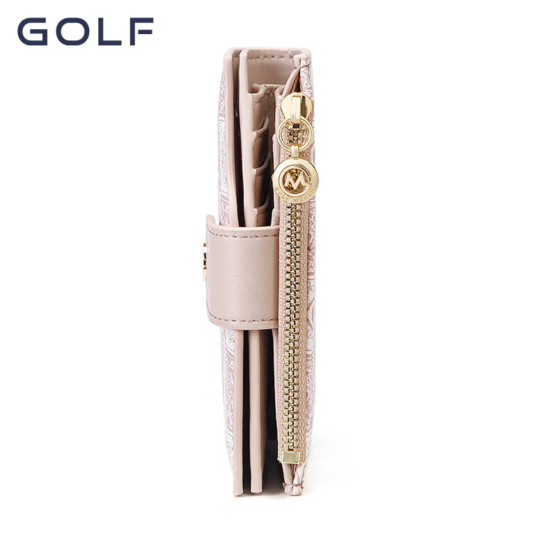 Golf (GOLF) short wallet for women, fashion print, women's coin purse, multi-card slot bag, women's bag, versatile clutch bag, gift box, pink apricot color with beige color