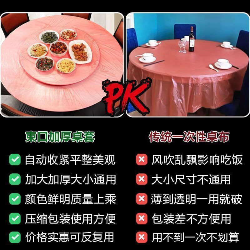 Fuyan enlarged and thickened disposable tablecloths with drawstrings, retractable table covers, elastic tablecloths for restaurants, food stalls, hotels, transparent white, one large pack, available丨20 times丨Small 2-5 person table丨universal for square and round tables 1.62