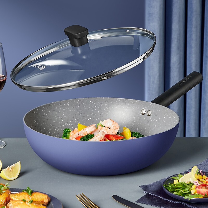 Cooking King pot set Maifan stone color wok non-stick pan less oil smoke frying pan soup pot milk pot combination induction cooker gas for stir-frying + frying + milk (with steamer + silicone spatula)