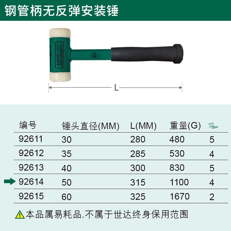 SATA 92614 steel pipe handle non-rebound installation hammer 50MM