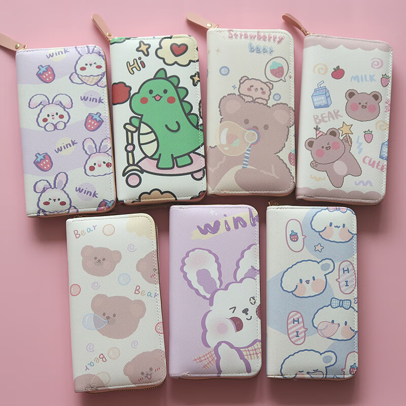 Chenwen children's wallet women's long small fresh zipper large capacity money clip mobile phone storage girl cute card holder long wallet loveyou bear head