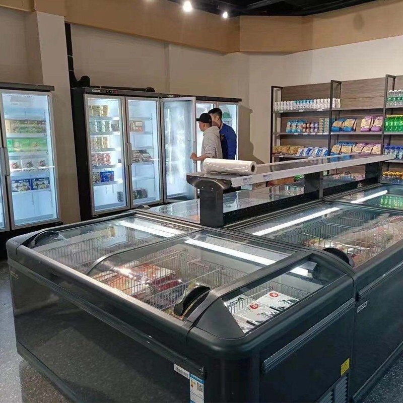 AUCMA commercial ultra-large capacity combination display cabinet supermarket freezer island cabinet frozen-24 seafood cold drinks prepared dishes dumplings horizontal single temperature freezer automatic defrost combination 1 480 liters * 2 + 560 liters * 2 + shelves