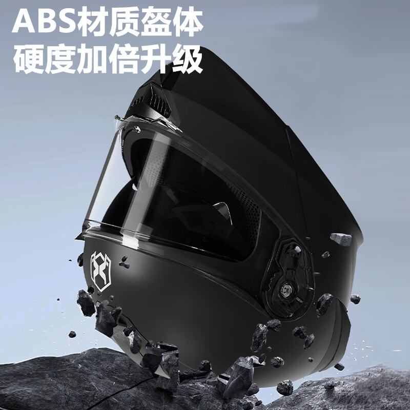 AXK3C certified flip-up motorcycle helmet, men's winter warm full-face helmet, women's all-season electric vehicle safety helmet, flip-up helmet type A, flash soul black silver-anti-fog, one size fits all