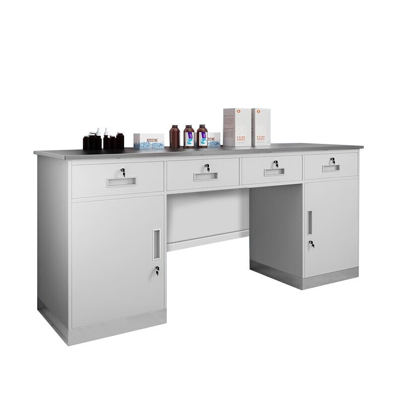 Huihuang Yongwei steel workbench gray white 4 buckets 2 doors 1.8 meters wide clinic hospital disposal table medicine dispensing table