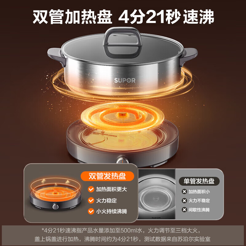 SUPOR 0-coated stainless steel electric hot pot, ultra-thin quick-boiling electric cooking pot, hot pot special pot, household multi-function electric hot pot 6L hot pot H60YK784