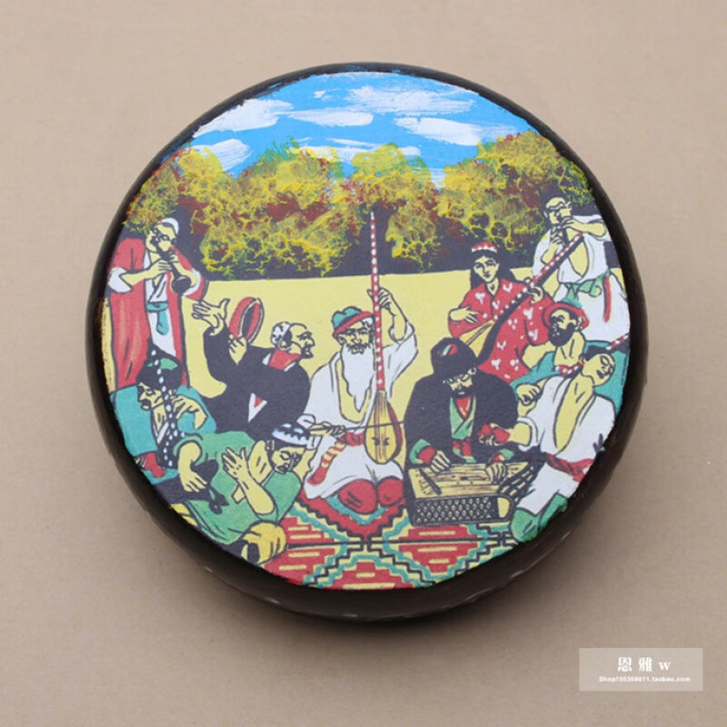 Jingyun Xinjiang national musical instrument Uyghur solid wood cowhide tambourine standard Xinjiang tambourine randomly painted pattern/20 cm