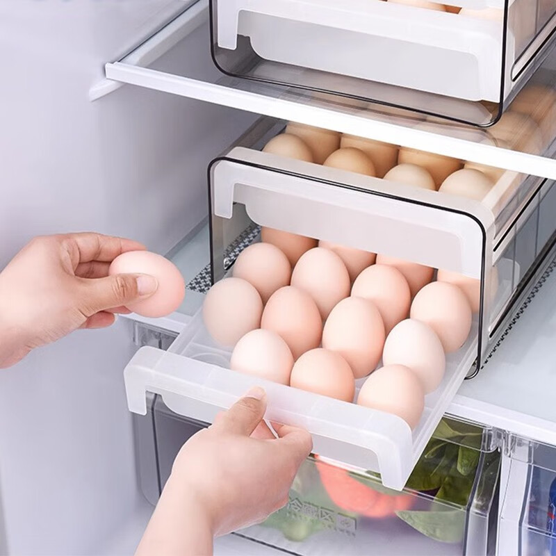Home Story Japanese refrigerator egg storage box with lid, special drawer-type food-grade freezer crisper, kitchen storage artifact, double-layer drawer-type egg box (2 pieces)