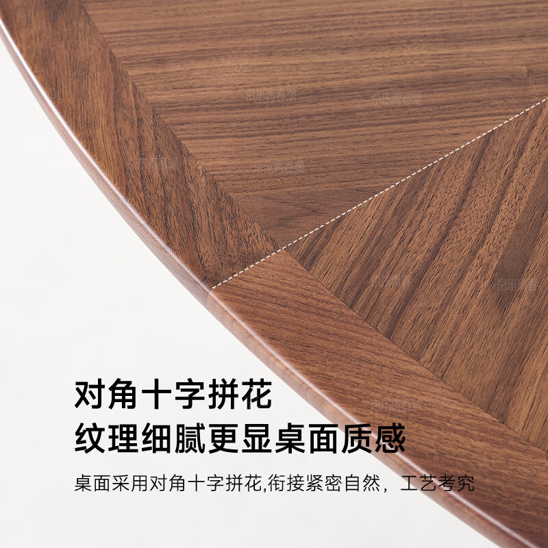 Youthful and trendy North American black walnut solid wood dining table Villa parquet round table Home round light luxury dining table 158*158*77cm single table