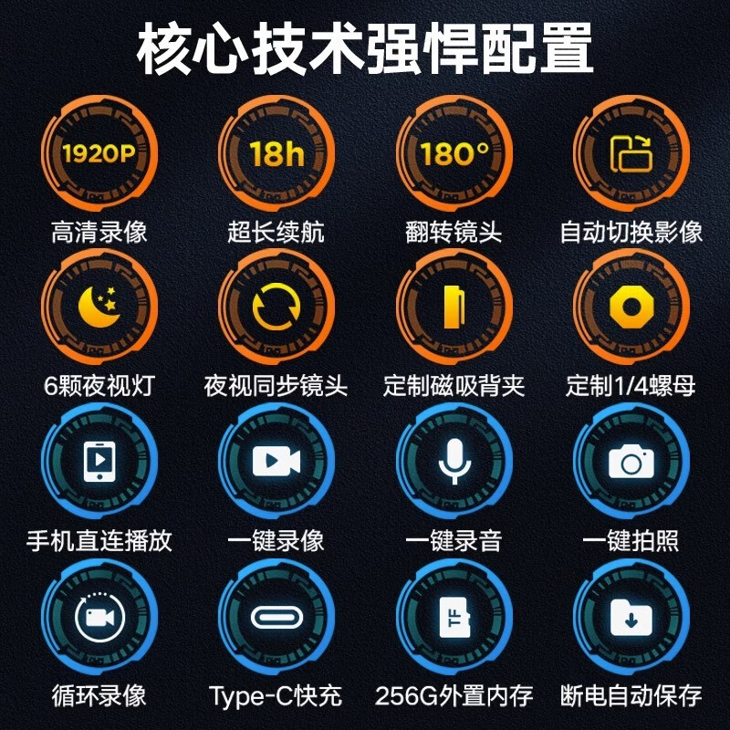 Suwei HD Conference Recorder DV Camera 1080p Camera Night Vision Home Outdoor Portable Cycling Sports Video Recorder Equipment Wearable Video Recording Device Super Long Battery Life + HD Night Vision + Mobile Computer Connection Playback 16GB Memory Version