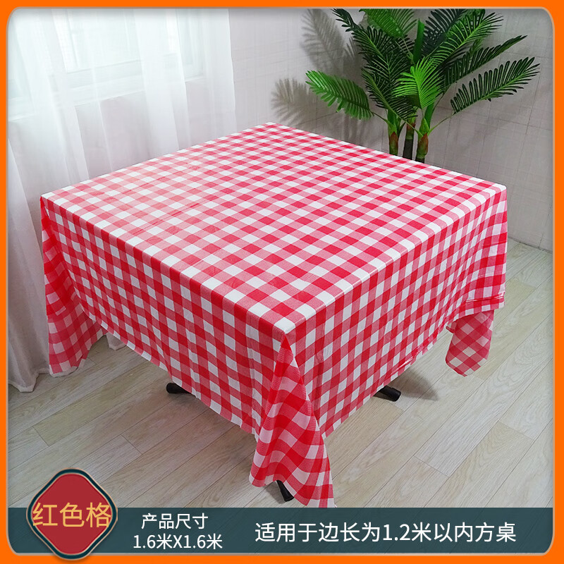 Meihangxuan disposable tablecloth square plastic printed tablecloth thickened tablecloth for home restaurant and catering 1.6m red grid 10 sheets/pack