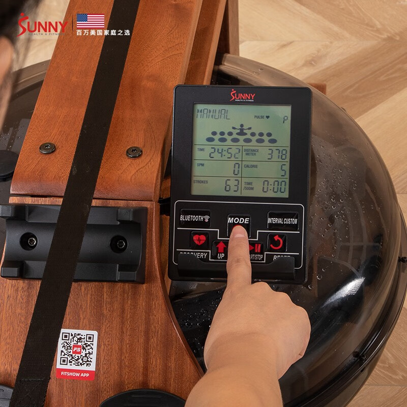 SUNNY American rowing machine household water resistance intelligent wooden rowing machine indoor sports fitness equipment rowing machine real-life APP | imported Sapele wood