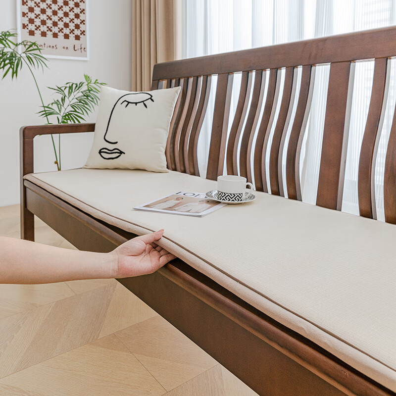 Lujie solid wood sofa cushion old-fashioned sofa cushion wooden sofa bench cushion bay window cushion wooden sofa cushion cotton and linen-coffee color 55cm*55cm single seat (thickness 2.5cm)