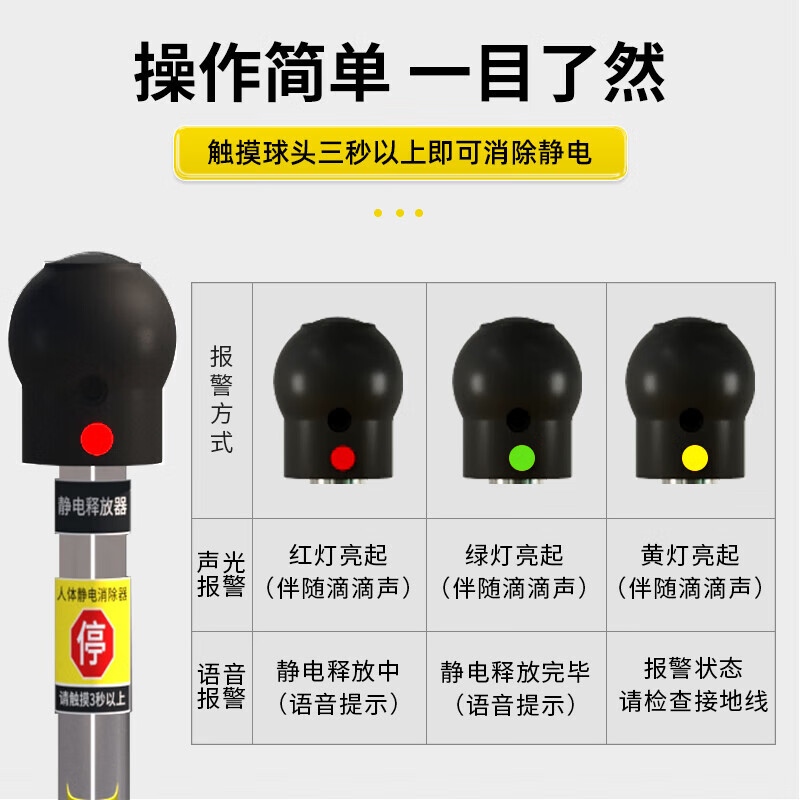 Kington human body static discharger static eliminator anti-static column touch ball explosion-proof industrial electrostatic release column pile instrument PE sound and light alarm vertical