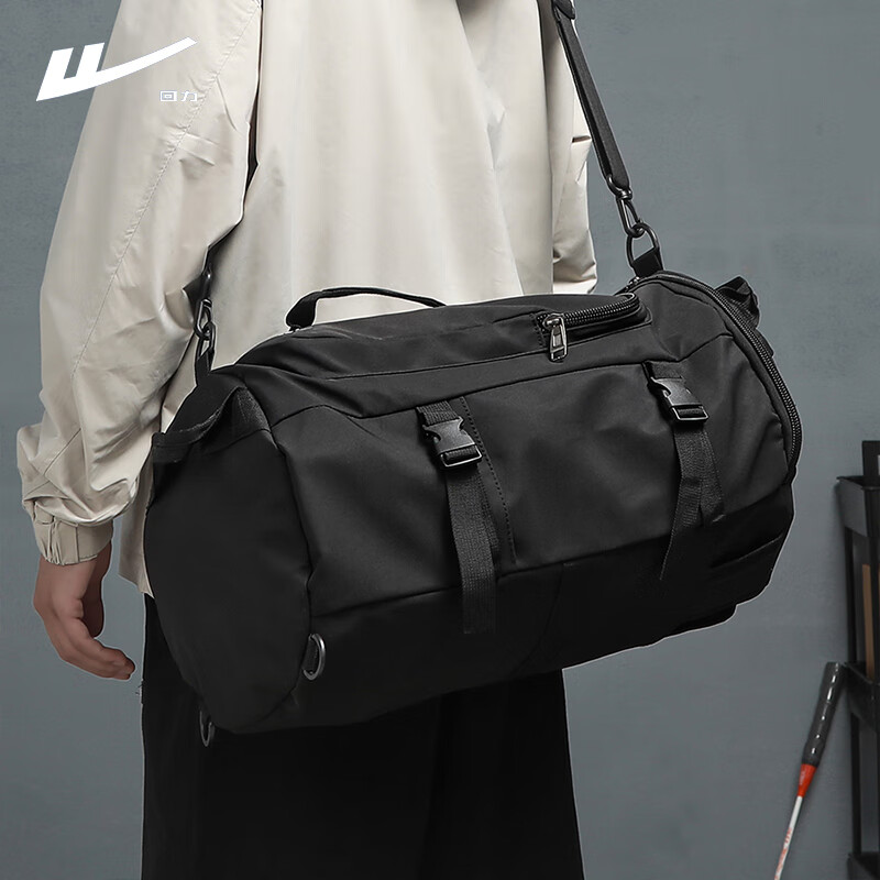 Pull back travel bag men's large-capacity backpack multi-functional school bag short-distance business trip luggage backpack portable cross-body fitness bag black 45L can be boarded