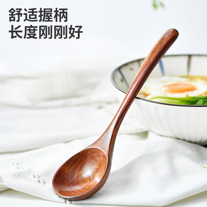 Edo small eating spoon Japanese-style round mouth household wooden long-handled beech wood eating and broadcasting special mixed rice dry rice drinking spoon
