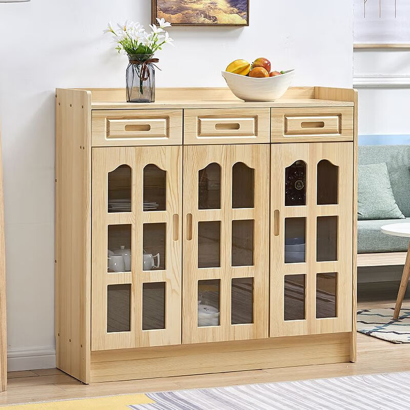 Fazhi Life 2026 new sideboard restaurant solid wood storage cabinet Nordic living room shelf multi-functional storage cabinet wine cabinet sideboard three doors two drawers 90 long 35 wide 105 high