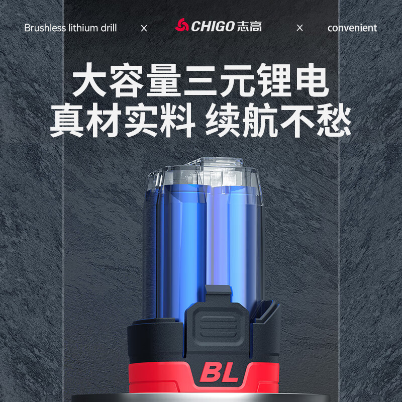 Chigo Brushless Hand Drill Lithium Battery Impact Drill Household Electric Drill Small Steel Cannon Rechargeable Multi-Function Electric Pistol Drill 120N Impact Small Steel Cannon 2.0Ah One Power + Gift