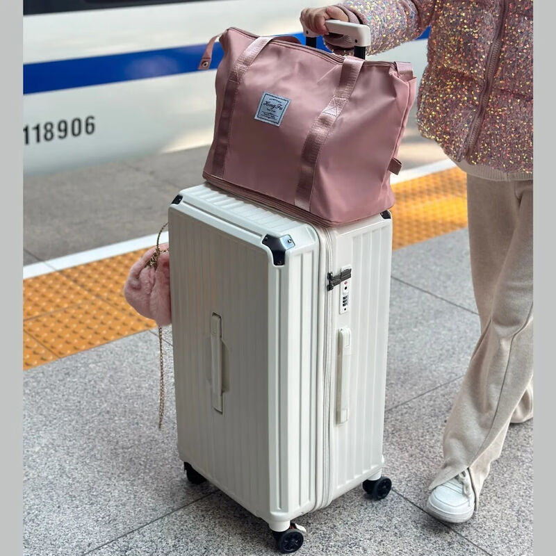 Kangaroo (KANGAROO) five-wheel multi-functional suitcase, large-capacity trolley case for men, high-looking password box for female students, checked travel suitcase, cherry blossom pink, five-wheel shock absorption brake + double compartment, 26 inches, multi-function model