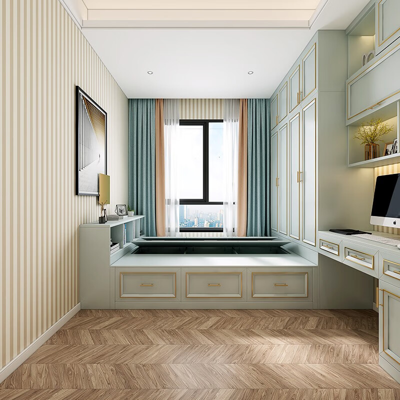 Mag Mag Mag customized tatami bed wardrobe integrated bay window cabinet desk simple European style solid wood customization advance payment