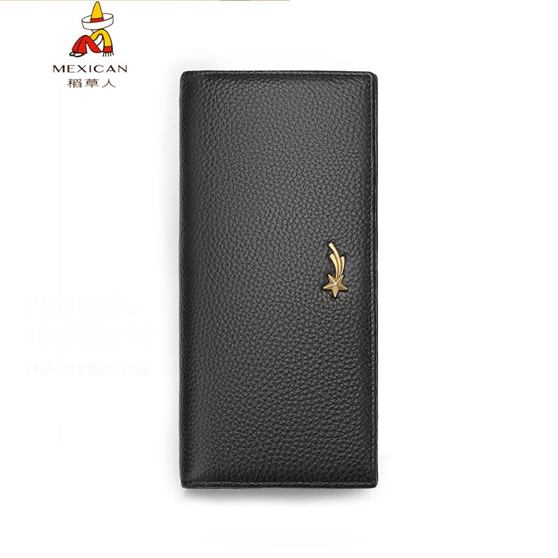 Scarecrow Wallet Women's Long Genuine Leather Wallet Zipper Position New 11 Card Position First Layer Cowhide Women's Wallet Large Capacity Buckle Black B