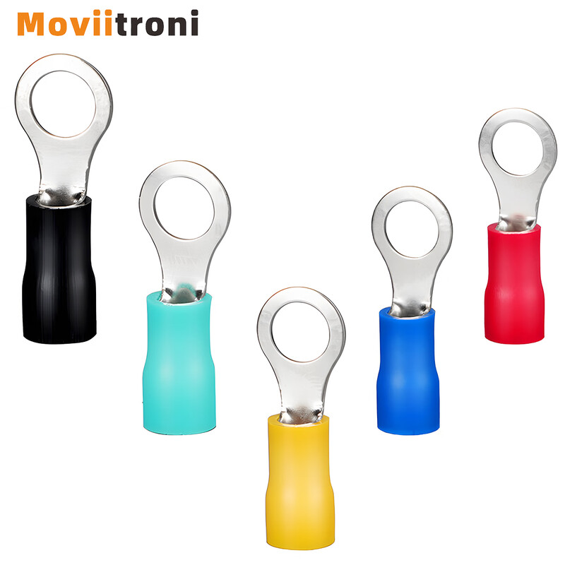 Moviitroni RV series round pre-insulated terminals cold-pressed terminal blocks O-shaped copper nose RV1.25-6 100 pieces red