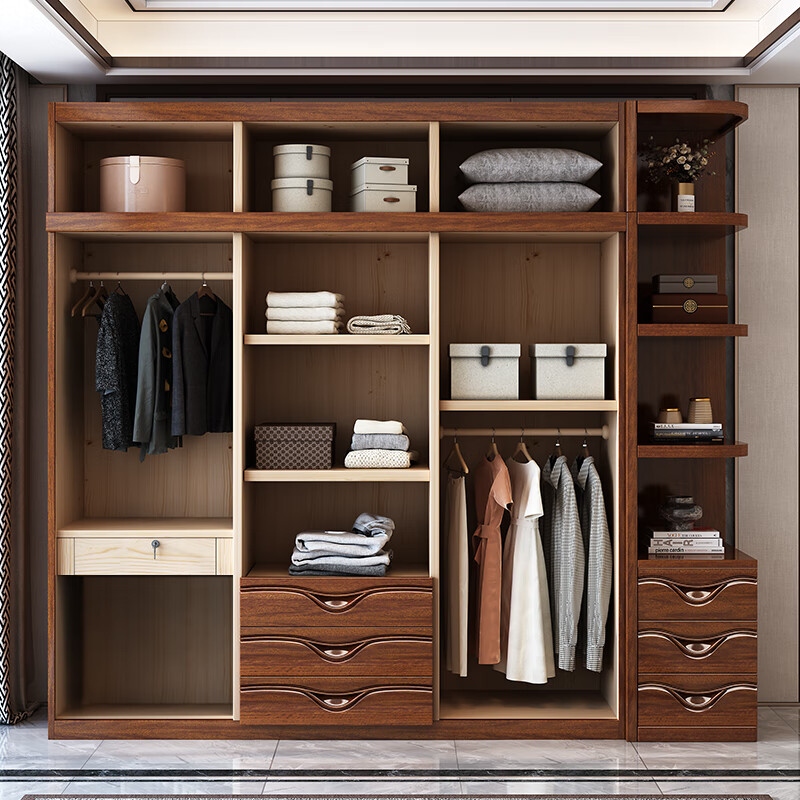 Zuoyue solid wood wardrobe walnut combination wardrobe simple master bedroom large wardrobe storage cabinet home four-door wardrobe