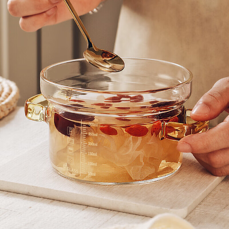 Genasi glass steamed egg bowl baby steamed egg custard double-ear water-proof stew pot with lid glass bowl bird's nest dessert bowl with scale