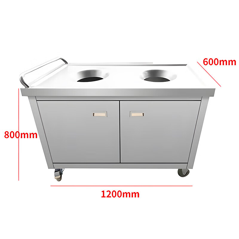 Haikedi stainless steel workbench, trolley-type double round mouth 1200*600*800mm, multi-functional thickened operating table, packing and loading, dining table, storage and swill table, can be customized