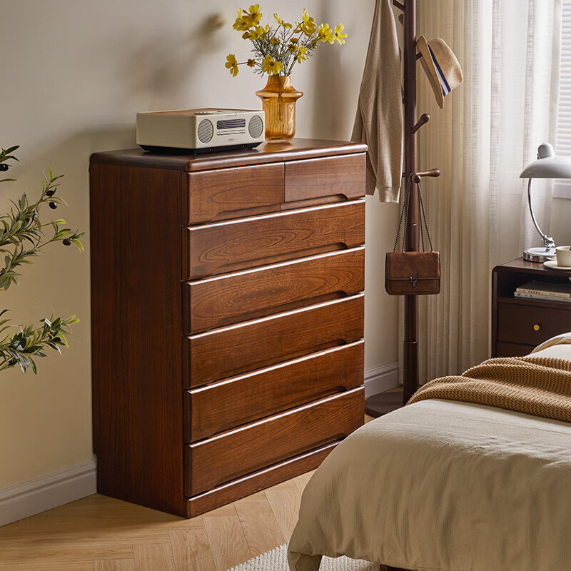 Jiayi solid wood chest of drawers bedroom storage cabinet living room storage cabinet simple chest of drawers balcony multi-functional wall bookcase