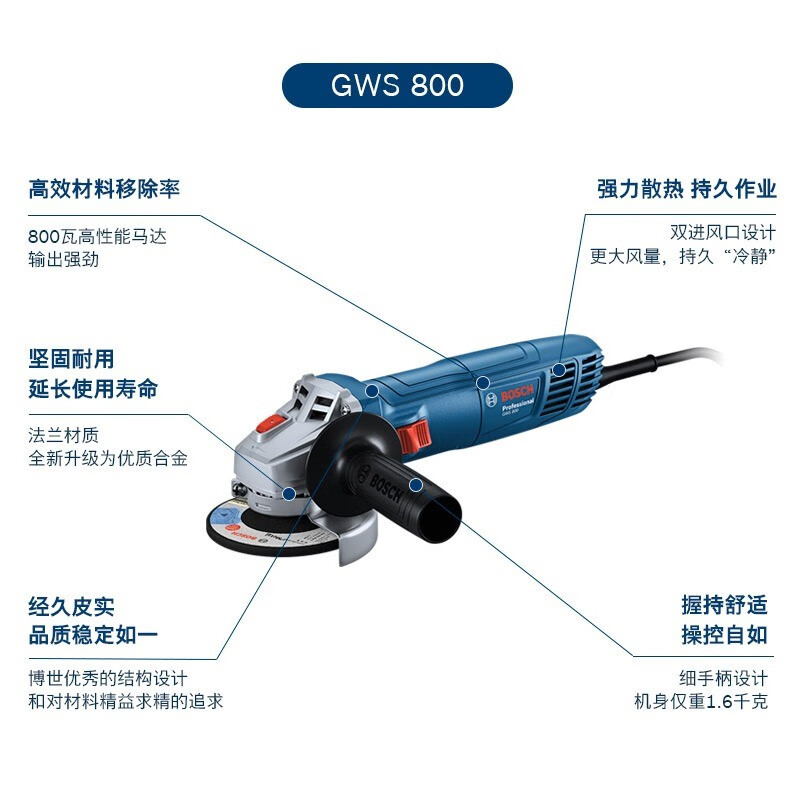 Bosch (BOSCH) angle grinder grinding polishing cutting machine Dr. multi-function grinder household grinding wheel hand grinder GWS800 GWS800 household accessories 800W