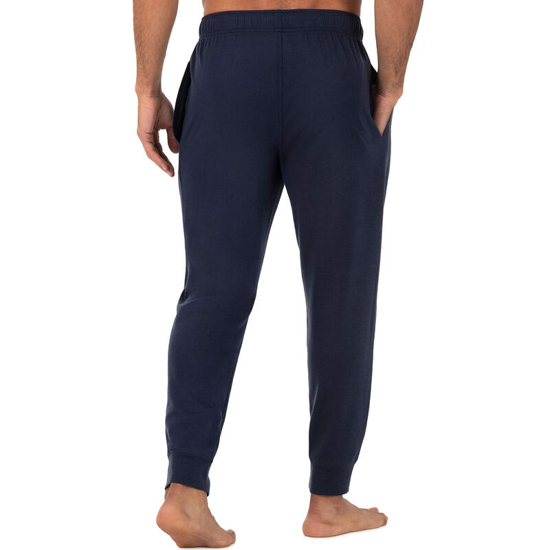 Fruit of the loom men's knitted jogging casual pajamas, solid color leg design, dual-use for home and sports in winter, front pockets, navy blue Small
