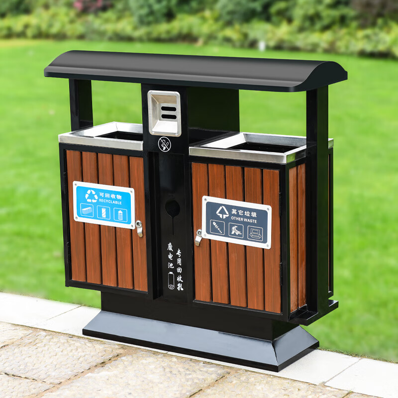 Maixiang sanitation outdoor trash can, two categories, new national standard customized sanitation peel box dry and wet separation large commercial steel wood trash bin outdoor park scenic spot property shopping mall