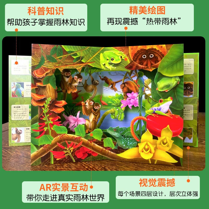 3D Natural World Series Children's Popular Science Pop-up Books Tropical Rainforest Infants and Young Children's Popular Science Cognition Enlightenment Picture Books Fun Flip Books Mechanical Books Parent-Child Interactive Toy Books