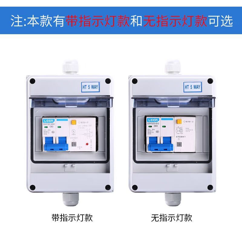 Car charging DZ47L type 220V household 2P leakage main switch set outdoor rainproof switch box 2P lightning protection indicator light leakage with sealed box set 63A