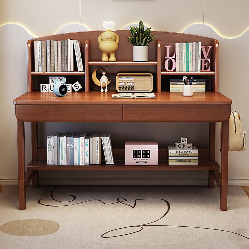 Kao children's solid wood desk bookshelf integrated study table home primary and secondary school student writing desk Y2026#1.2m single table