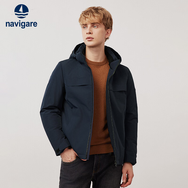 Navikel Italian dinghy men's thick down jacket hooded jacket cold weather jacket 1341644501 blue L/50