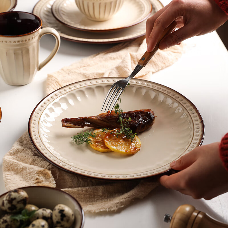 Sheli American retro embossed bowls and plates set household tableware bowls and chopsticks set simple internet celebrity ins style bowls and plates 6-person meal 29-piece set (exquisite gift box) See the second picture for details