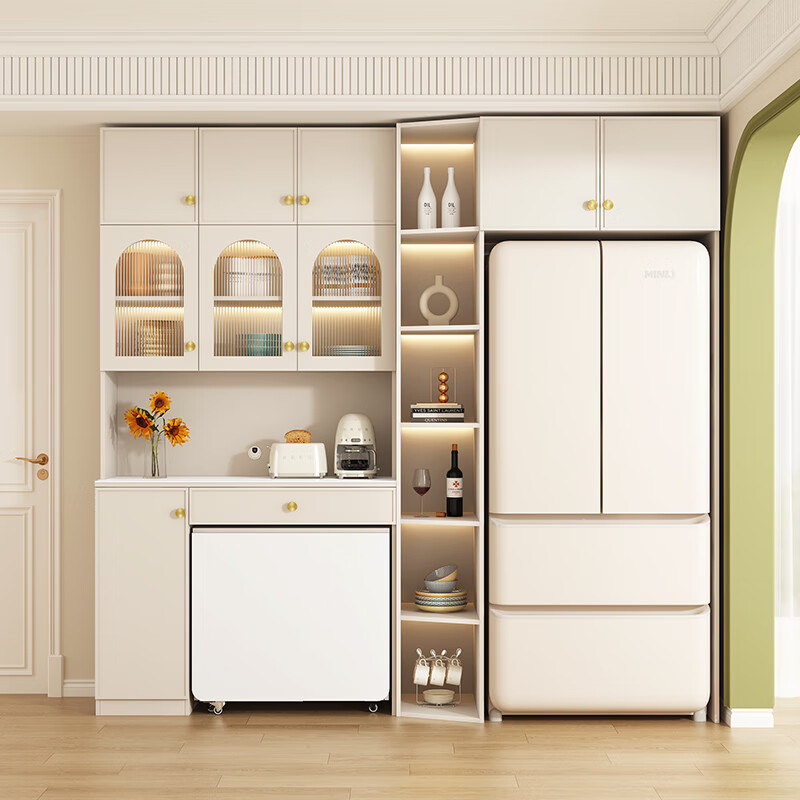 Xuepeng (Xuepeng) light French cream style multifunctional slate folding dining table integrated sideboard built-in refrigerator cabinet integrated against the wall Style 11 1600*420*2000