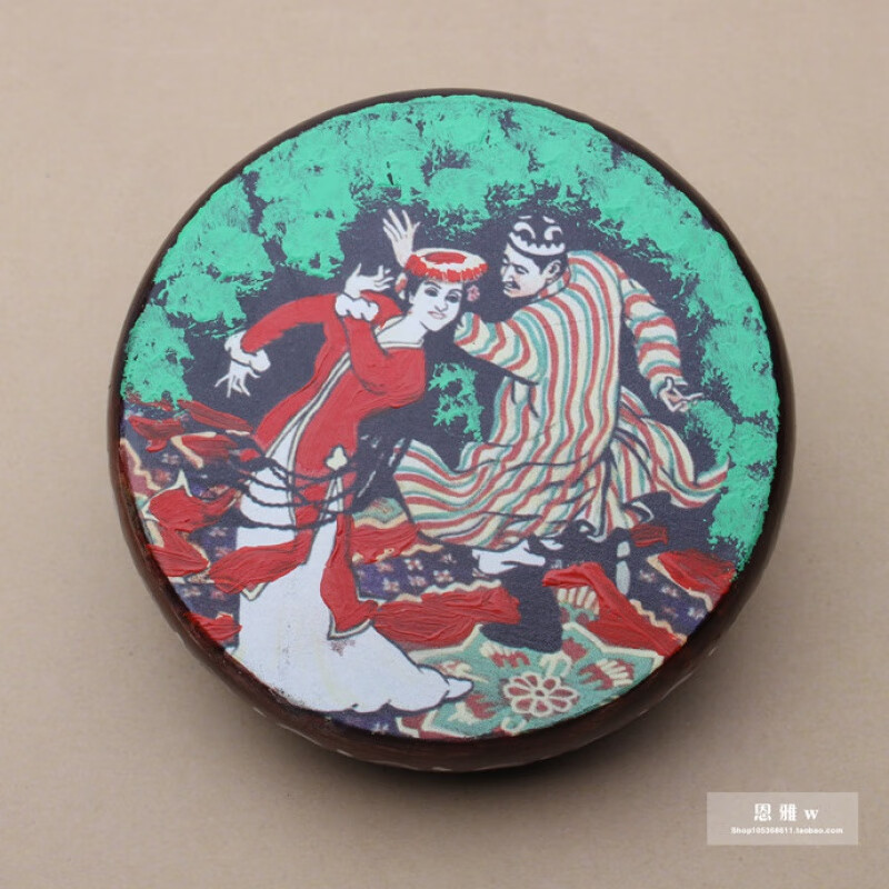 Jingyun Xinjiang national musical instrument Uyghur solid wood cowhide tambourine standard Xinjiang tambourine randomly painted pattern/20 cm