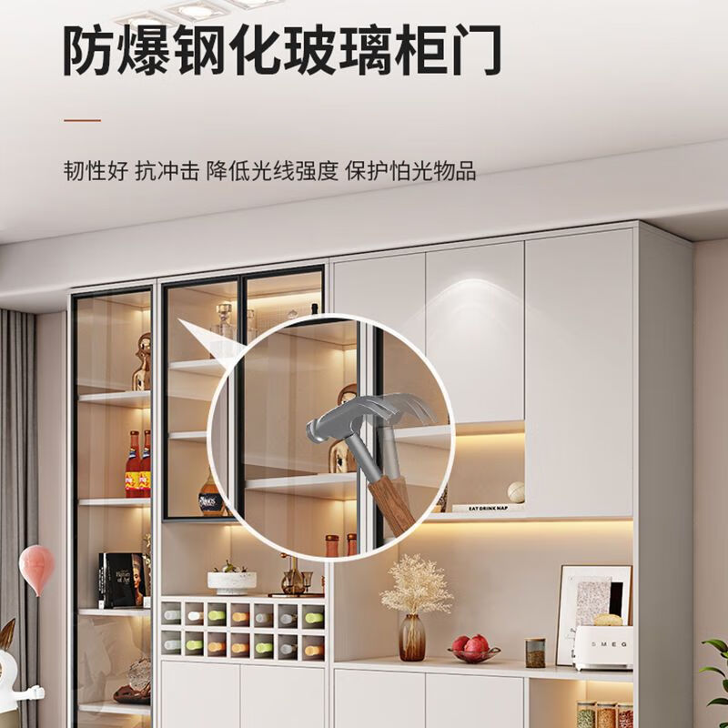 Guansi light luxury wine cabinet display cabinet solid wood glass door wine rack high-end living room furniture modern multi-functional wall sideboard 0.8m wine cabinet + 1.2m sideboard combination
